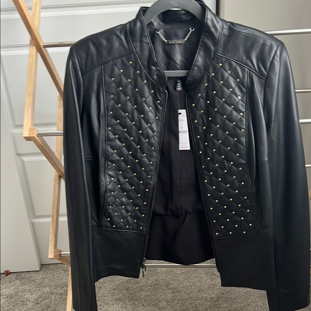 White House Black Market Gold and Real Black Leather Jacket